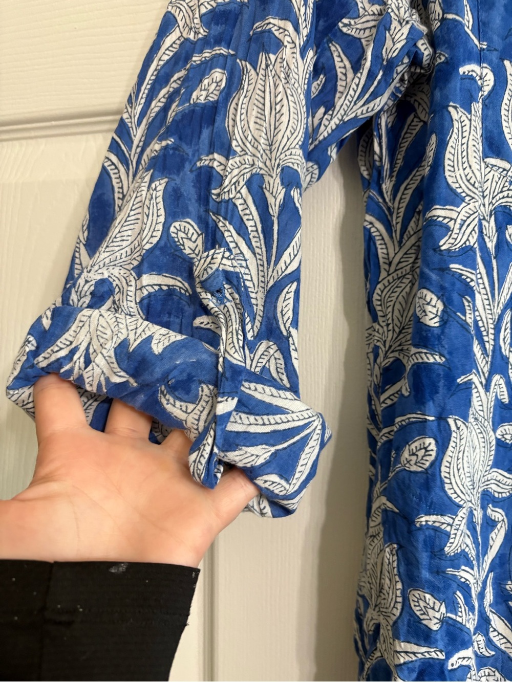 Azure & Indigo Blue White Floral Cotton dress/ Cover Up Large - Picture 5 of 10
